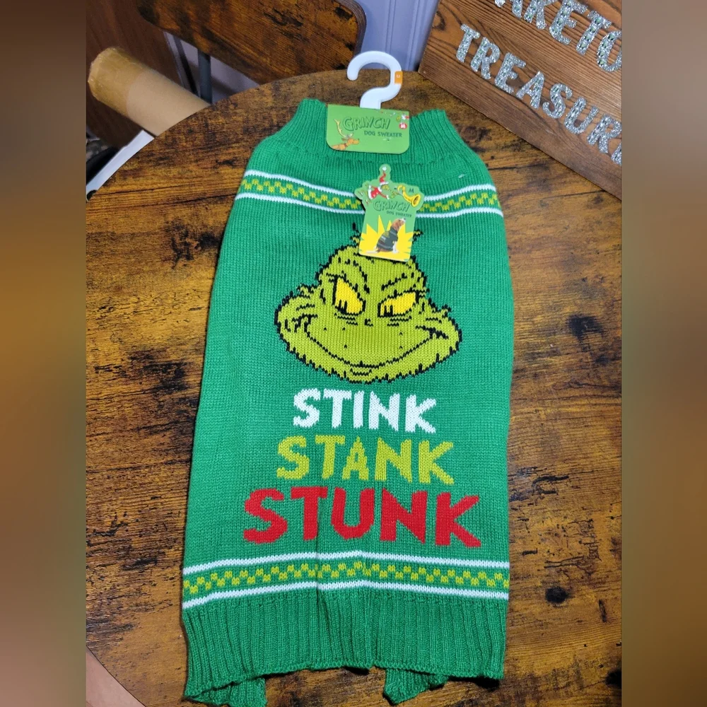 Dr Seuss Green Grinch Dog Sweater Stink stank stunck medium